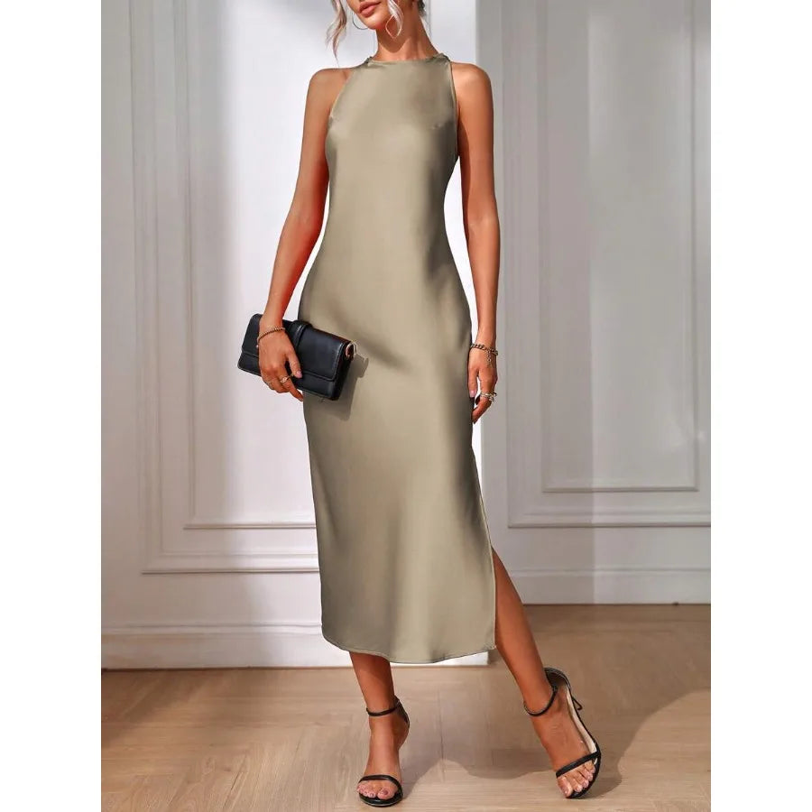 【New style】Women's Solid Color Sleeveless Long Elegant Dress, Summer Maxi Women Outfit