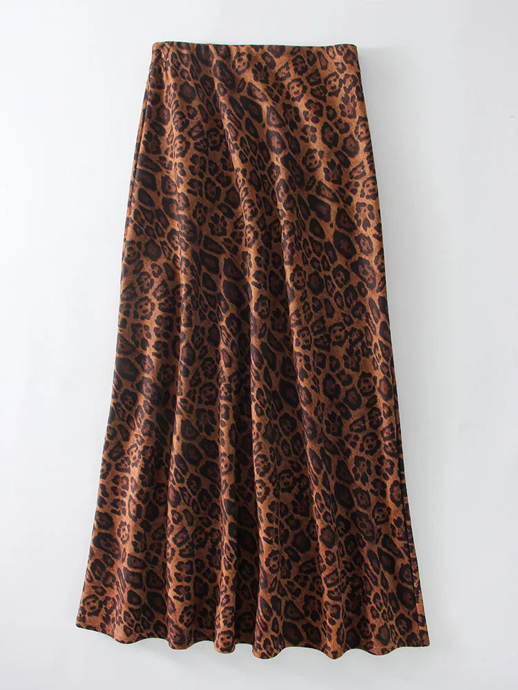 Formal Suede Long Skirt For Women Spring Winter Maxi Leopard Print Skirts A Line Elegant Vintage High Waist Women's Skirts Lady