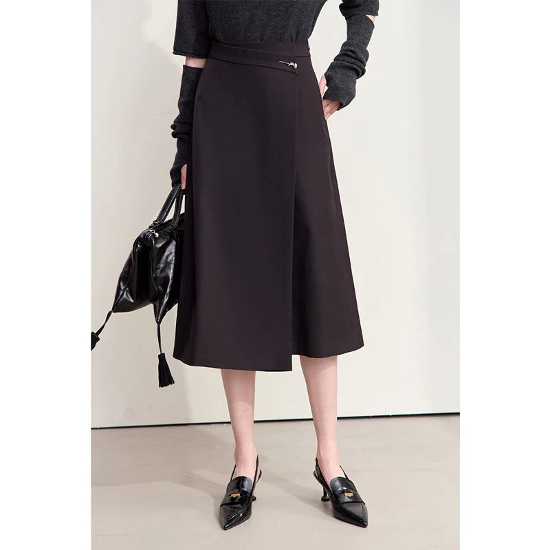 Amii Minimalism 2024 Autumn New Women's Skirts Rose Aroma Metal Decoration Matching Piece A-line Long Skirt For Women 12423020