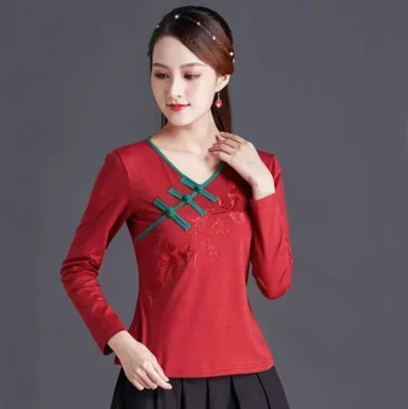 Ethnic Style Streetwear Fashion Casual Women Clothing Shirts for Women Vintage Clothes Tshirt Y2k Top Women Clothes Embroidery