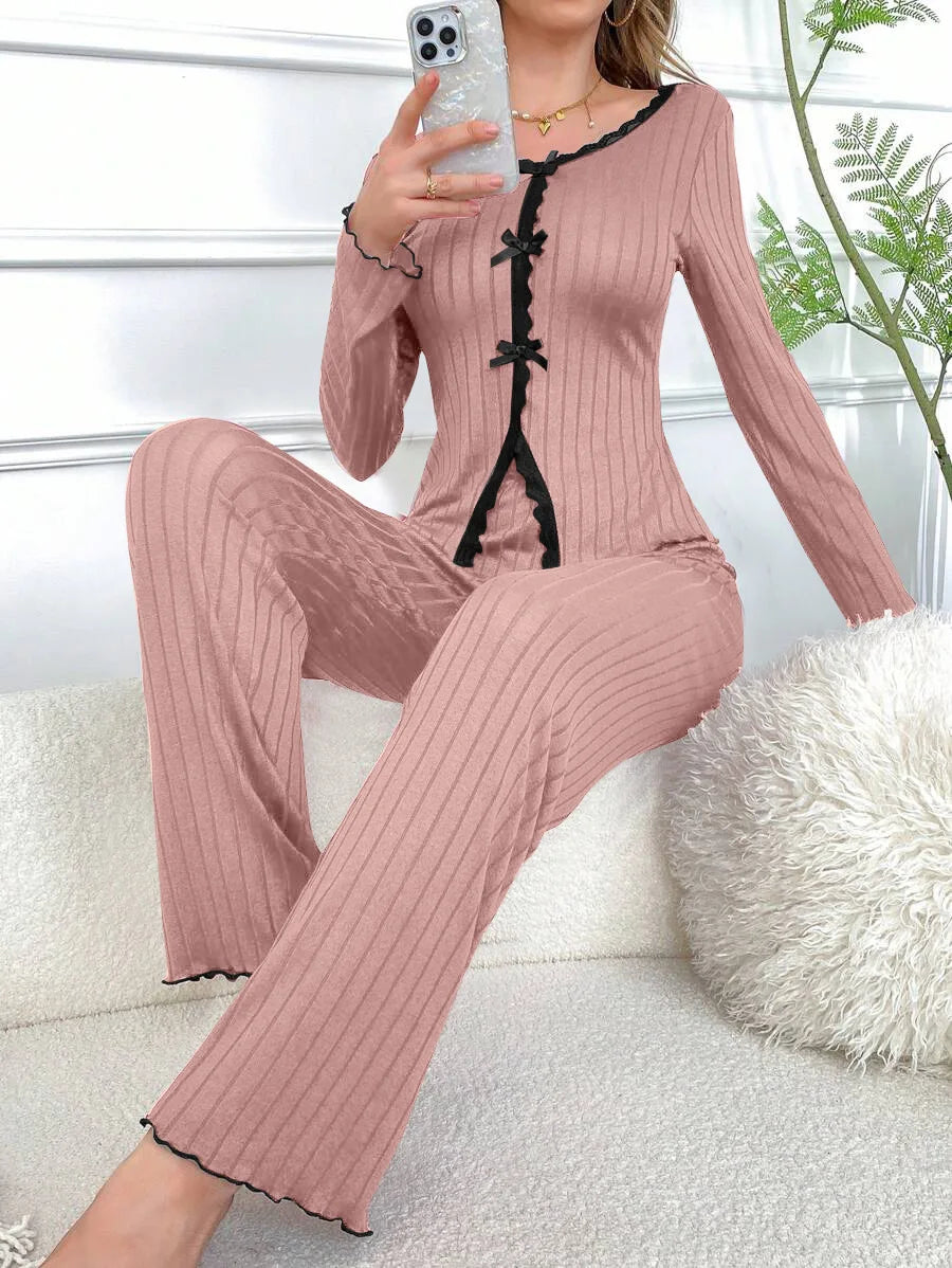 Warm Winter Nightwear Pajamas Ensembles Pyjama Femme Ensemble Trousers Sets Long Sleeve Pajamas for Heat Sleepwear Woman Women's