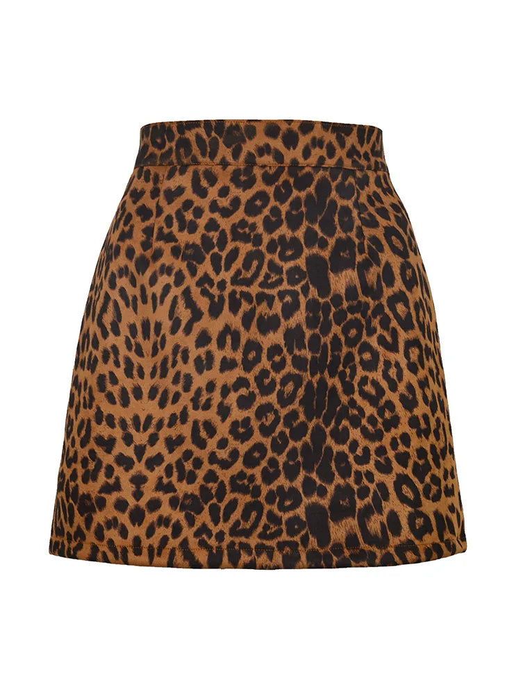 MiuKoMiYa A Line Suede Mini Skirts For Women 2024 Spring Split Leopard Short Skirt Bodycon High Waist Mini Women's Skirts Suede