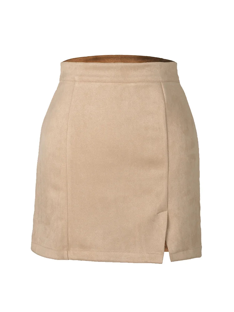 MiuKoMiYa A Line Suede Mini Skirts For Women 2024 Spring Split Leopard Short Skirt Bodycon High Waist Mini Women's Skirts Suede