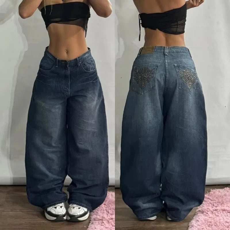 Woman Jeans Cargo Pants Women Clothing Y2k Baggy Harajuku Retro Hip Hop Embroidery Trousers Streetwear Ladies for Women