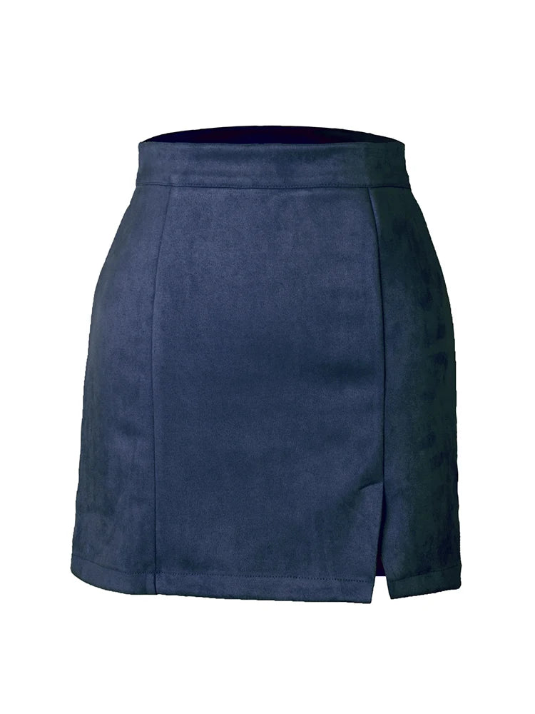 MiuKoMiYa A Line Suede Mini Skirts For Women 2024 Spring Split Leopard Short Skirt Bodycon High Waist Mini Women's Skirts Suede