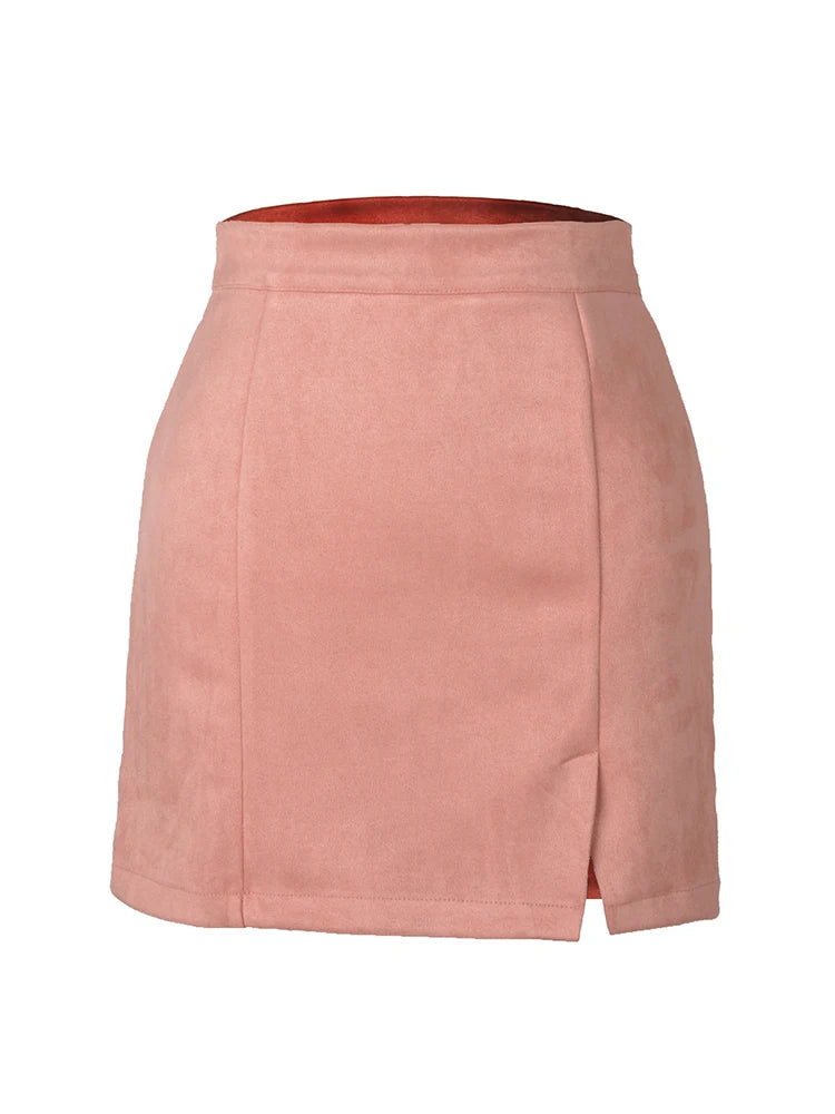 MiuKoMiYa A Line Suede Mini Skirts For Women 2024 Spring Split Leopard Short Skirt Bodycon High Waist Mini Women's Skirts Suede