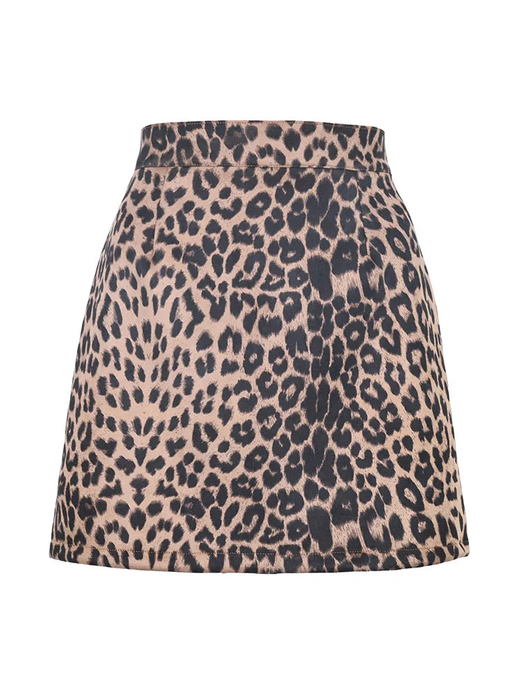 MiuKoMiYa A Line Suede Mini Skirts For Women 2024 Spring Split Leopard Short Skirt Bodycon High Waist Mini Women's Skirts Suede