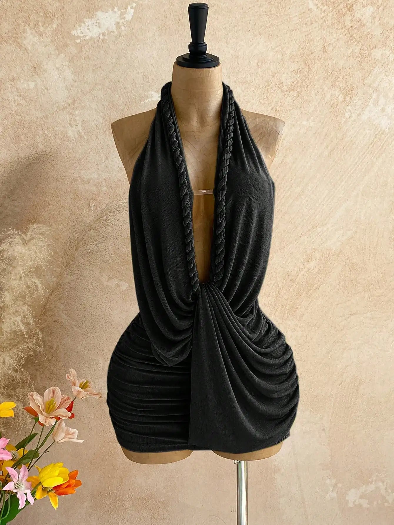 Women Solid Color Backless Halter Mini Dress For Vacation Beach Summer Outfit