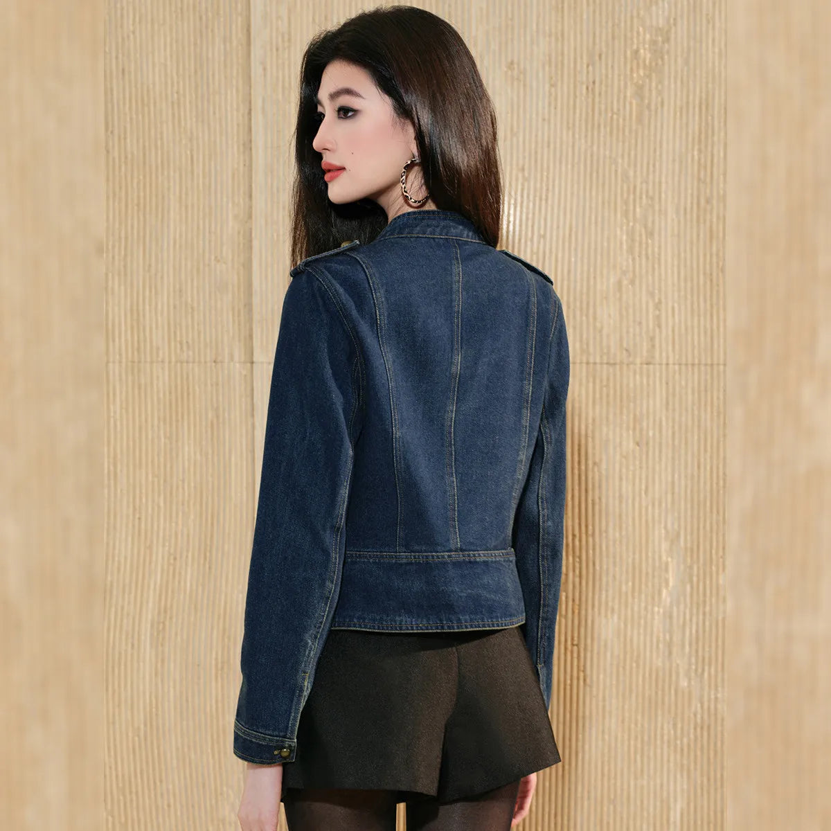LOUIS YAO Women's Jackets Stand Up Collar Slim Fit Denim Jacket 2025 Autumn Fashionable Design Decorative Button Women's Top