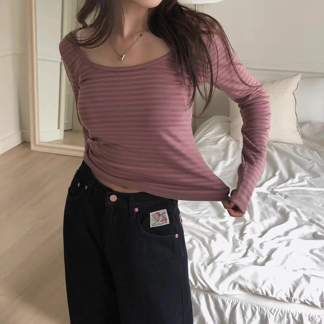 Women's Sweet Casual Full Length Baggy Denim Trouser Retro Emo Harajuku Loose Jeans Letter Embroidery High Waist Y2K 2000s Pants
