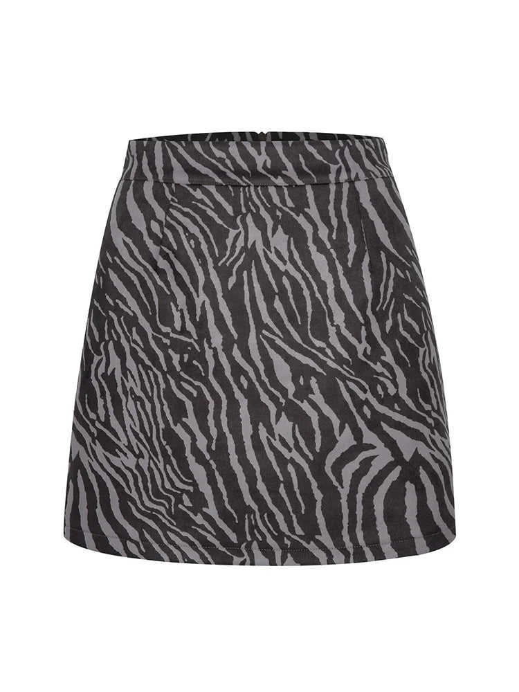 MiuKoMiYa A Line Suede Mini Skirts For Women 2024 Spring Split Leopard Short Skirt Bodycon High Waist Mini Women's Skirts Suede