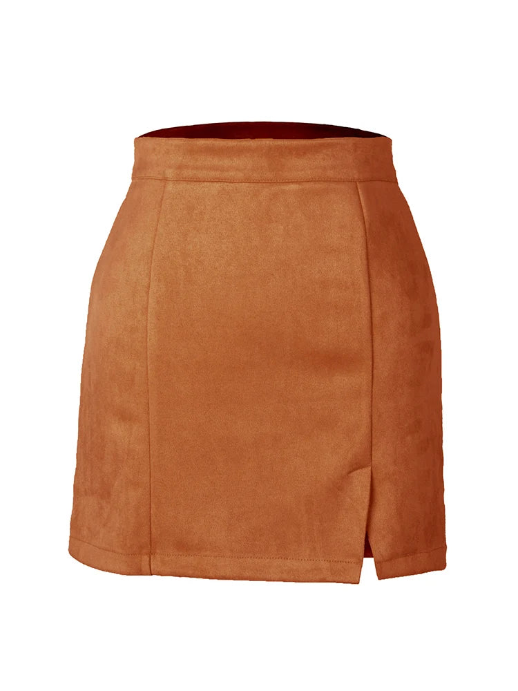 MiuKoMiYa A Line Suede Mini Skirts For Women 2024 Spring Split Leopard Short Skirt Bodycon High Waist Mini Women's Skirts Suede