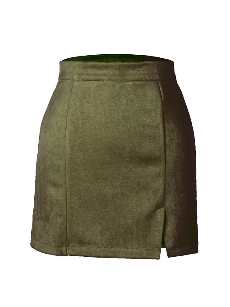 MiuKoMiYa A Line Suede Mini Skirts For Women 2024 Spring Split Leopard Short Skirt Bodycon High Waist Mini Women's Skirts Suede