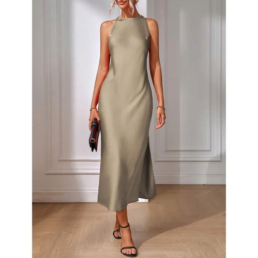 【New style】Women's Solid Color Sleeveless Long Elegant Dress, Summer Maxi Women Outfit
