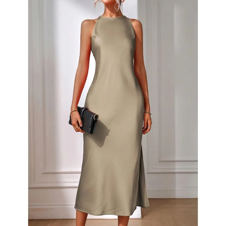 【New style】Women's Solid Color Sleeveless Long Elegant Dress, Summer Maxi Women Outfit