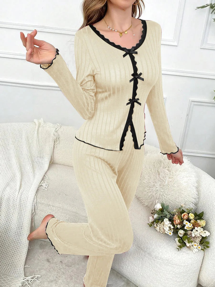 Warm Winter Nightwear Pajamas Ensembles Pyjama Femme Ensemble Trousers Sets Long Sleeve Pajamas for Heat Sleepwear Woman Women's