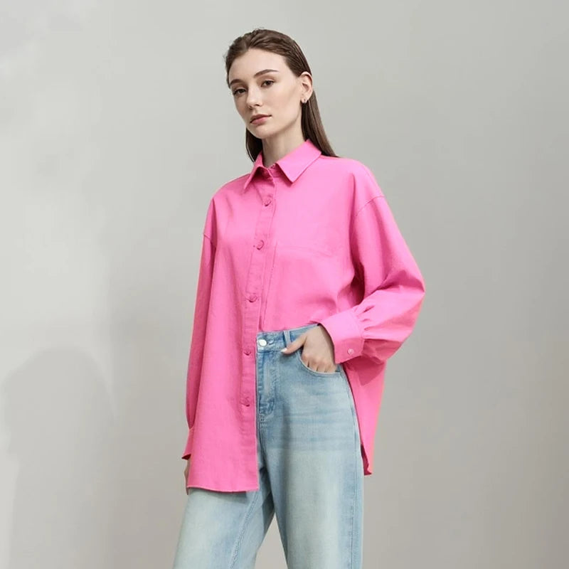Amii Women's Jackets 2026 Autumn New Casual Loose Cotton Denim Shirt Jacket Letter Leather Patch Mid-Length Top Female 12641105