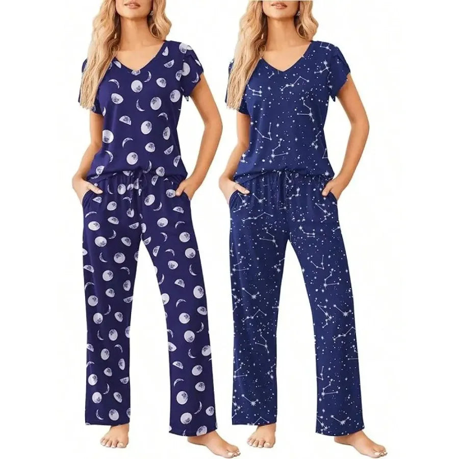 Womens Short Sleeve Striped Pajama Set Soft Lounge Wear S-XXL