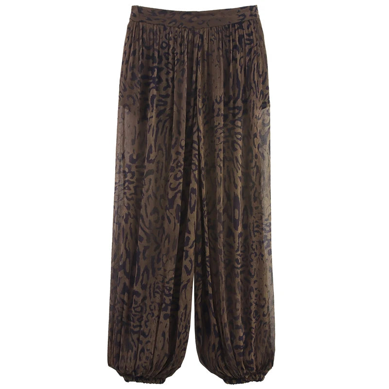 HXAO 2025 Women's Pants Animal Print Wide Pants Autumn Ladies Vintage Baggy Lantern Trousers Y2K Pleated Oversize Wide Leg Pants