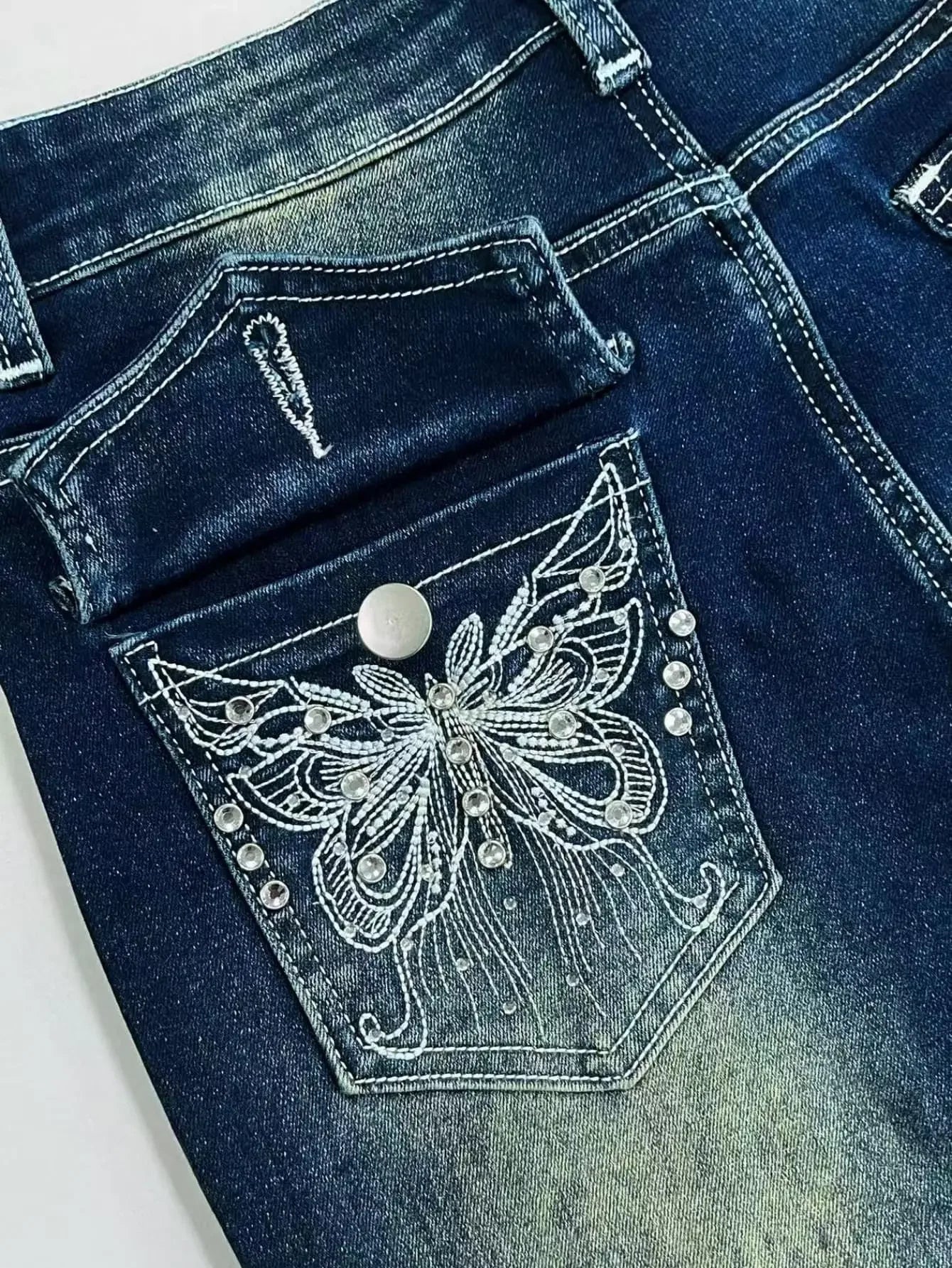 Fashion Y2k Jeans For Woman Blue High Waist Flared Denim Pants With Embroidery Vintage Retro Style  2025 Trendy Collection