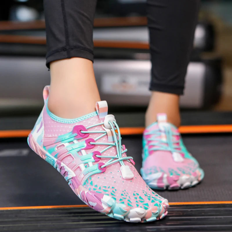 Women Quick Dry Water Shoes Breathable Barefoot Beach Aqua Shoes, Non Slip Five Fingers Swim Surfing Diving Footwear, Light Outdoor Hiking River Walking Wetsuit Sneakers