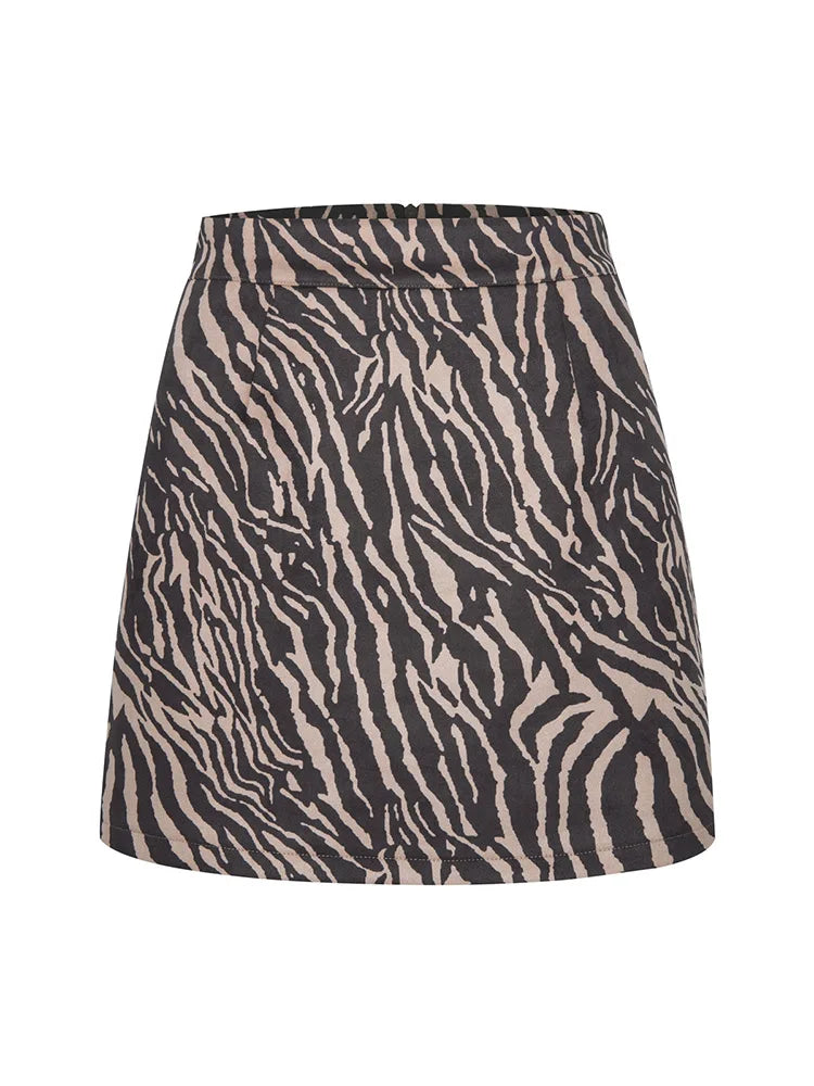 MiuKoMiYa A Line Suede Mini Skirts For Women 2024 Spring Split Leopard Short Skirt Bodycon High Waist Mini Women's Skirts Suede