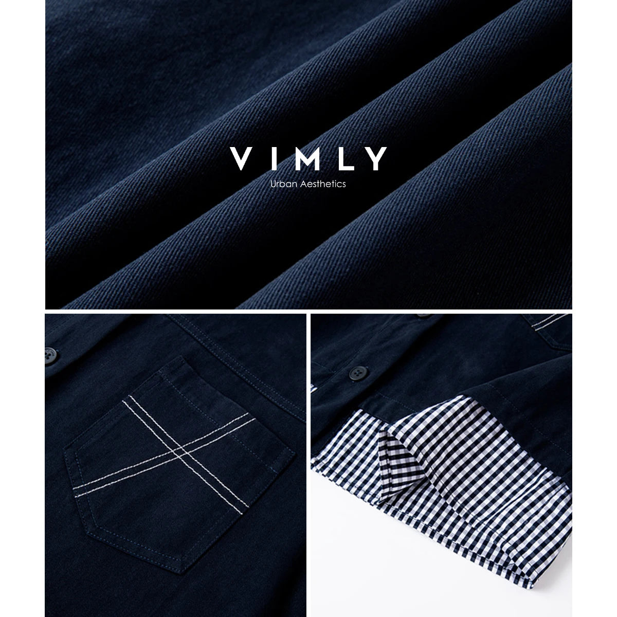 VIMLY Elegant Women's Jackets Navy Blue Casual Pure Cotton Female Jackets Autumn 2026 Turn-down Neck Spliced Ladies Jacket A2853