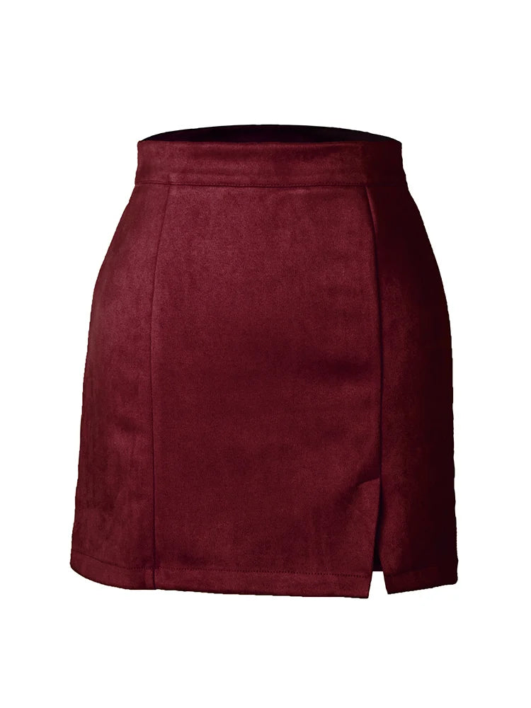 MiuKoMiYa A Line Suede Mini Skirts For Women 2024 Spring Split Leopard Short Skirt Bodycon High Waist Mini Women's Skirts Suede