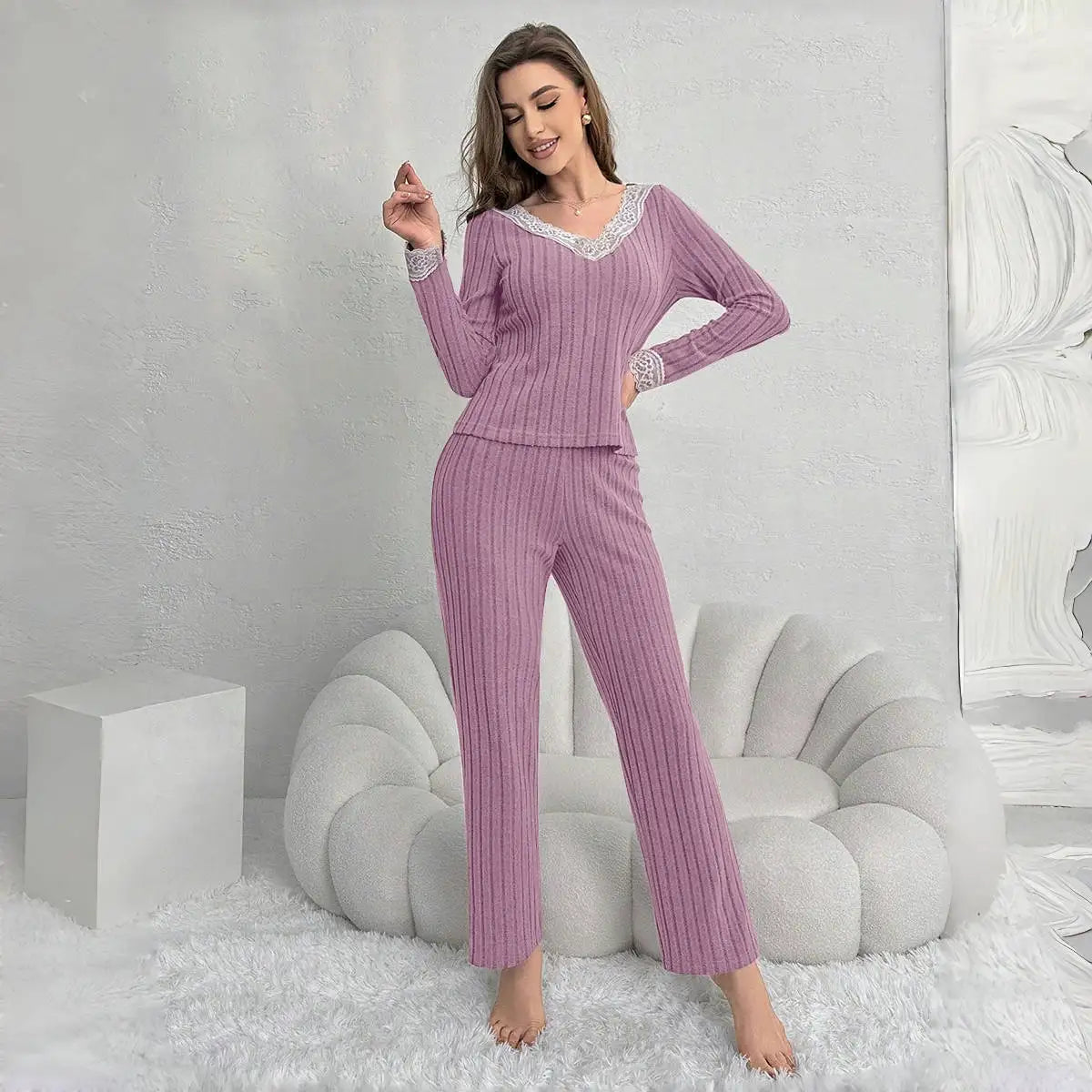 Warm Winter Nightwear Pajamas Ensembles Pyjama Femme Ensemble Trousers Sets Long Sleeve Pajamas for Heat Sleepwear Woman Women's