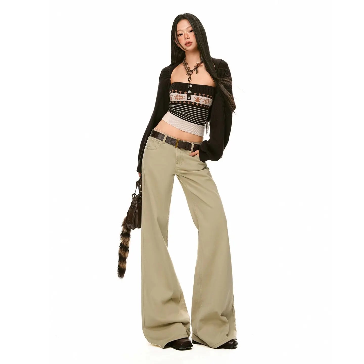Spring and Autumn | Women's American Vintage Slight Flared Jeans, Low Waist, Loose Wide-Leg Pants