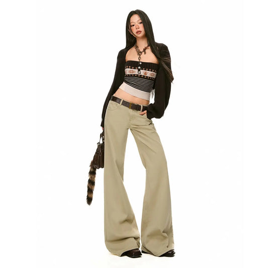 Spring and Autumn | Women's American Vintage Slight Flared Jeans, Low Waist, Loose Wide-Leg Pants