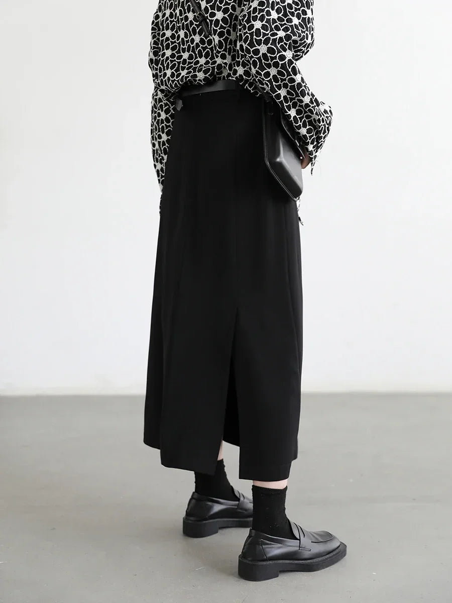 CHIC VEN Women's Skirts Loose High Waist Pleated Straight Tube Skirt Slit Black Female Clothes Office Lady Autumn Winter 2024