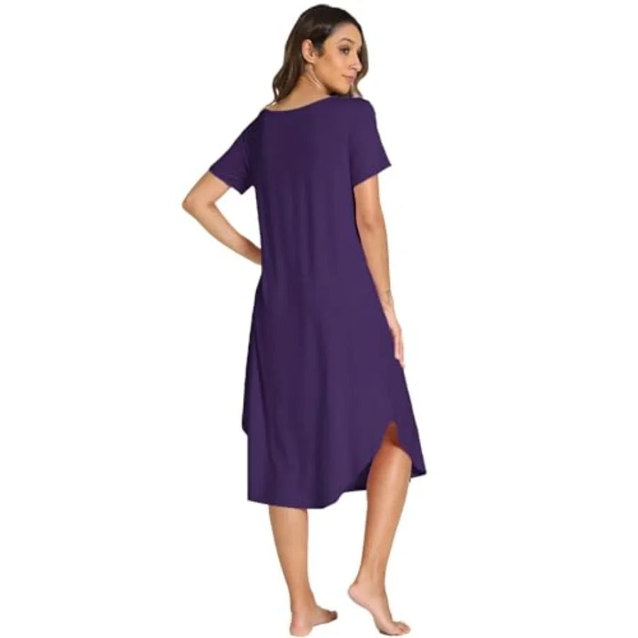 GYS Bamboo Viscose Nightgowns for Women Short Sleeve V Neck Night Shirts with Pockets