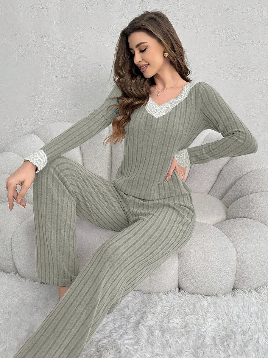Warm Winter Nightwear Pajamas Ensembles Pyjama Femme Ensemble Trousers Sets Long Sleeve Pajamas for Heat Sleepwear Woman Women's