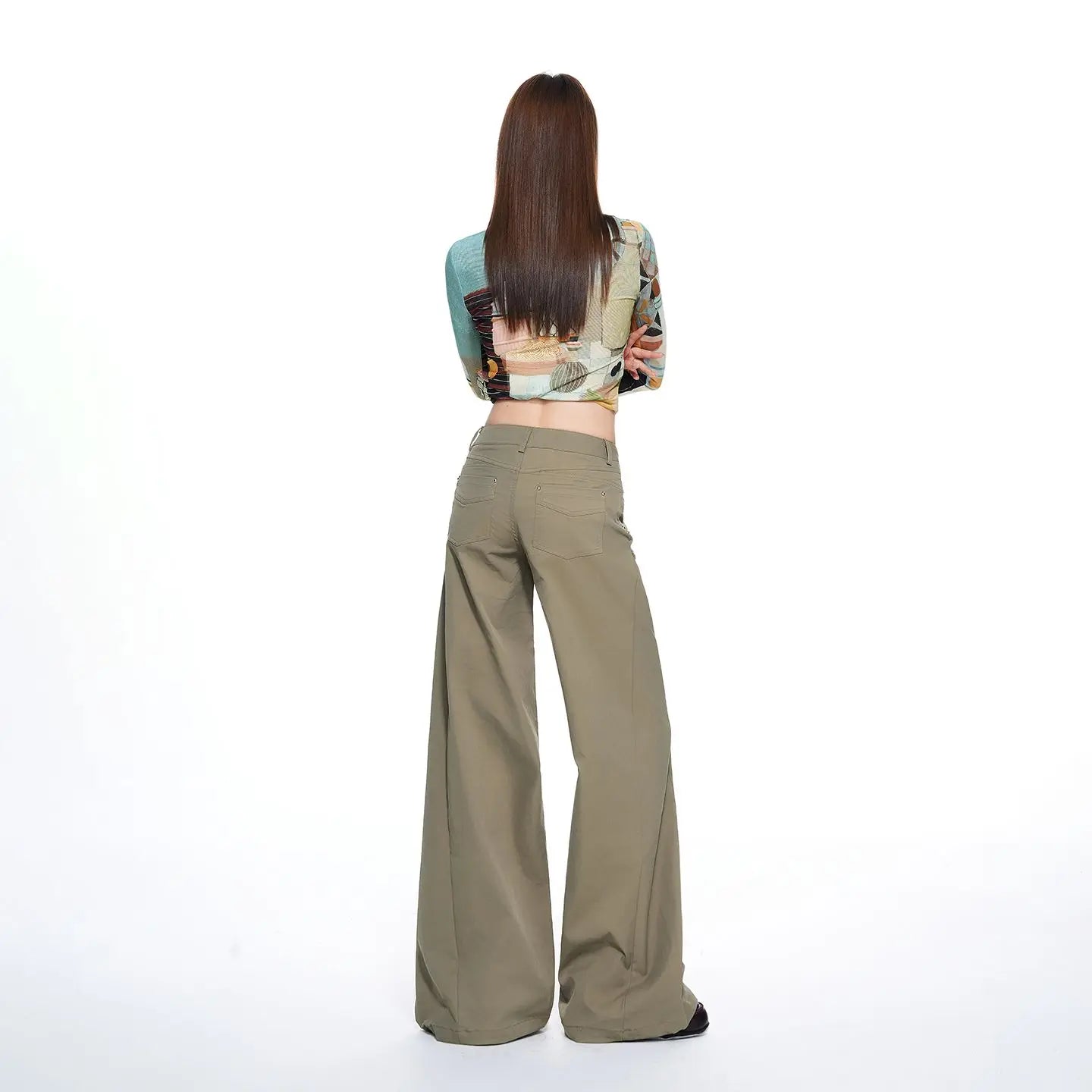 New Spring, Summer, Autumn, and Winter Styles Vintage Low-Waist Studded Simple Loose Wide-Leg Casual Pants for Women Trendy