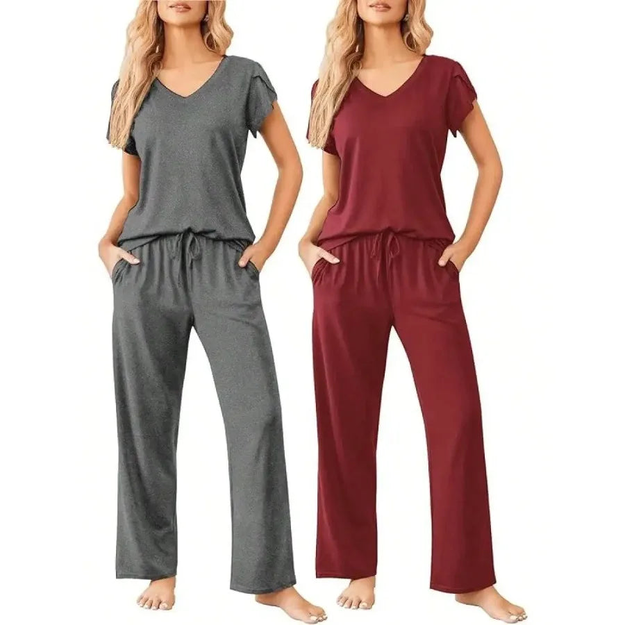 Womens Short Sleeve Striped Pajama Set Soft Lounge Wear S-XXL