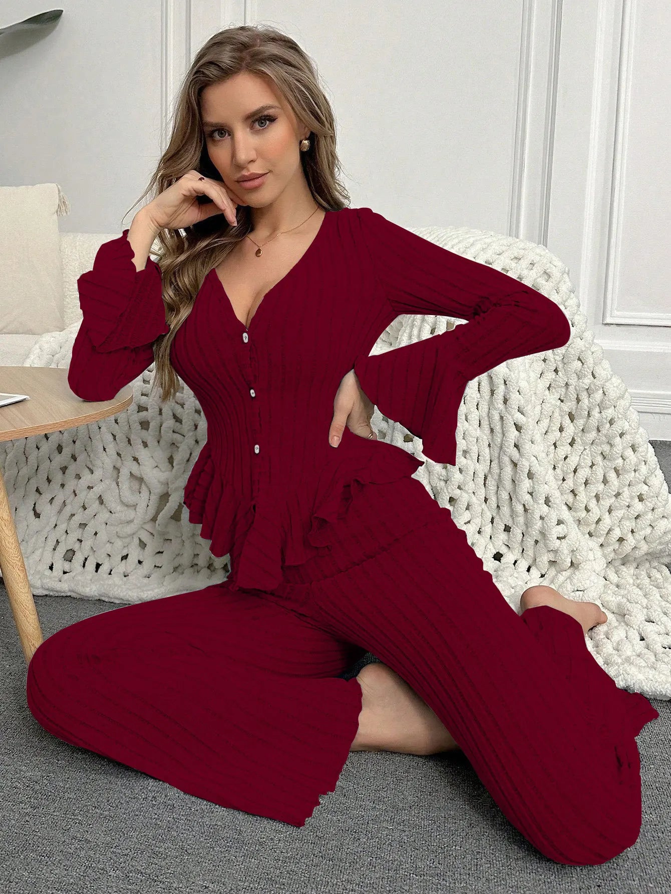 Warm Winter Nightwear Pajamas Ensembles Pyjama Femme Ensemble Trousers Sets Long Sleeve Pajamas for Heat Sleepwear Woman Women's