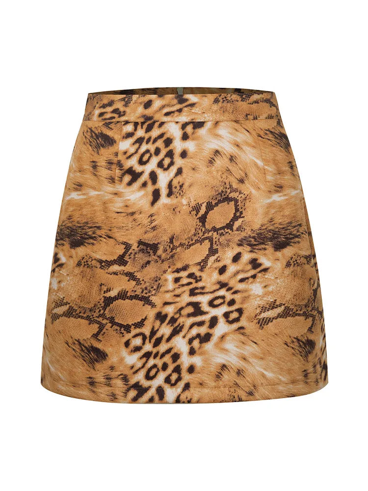 MiuKoMiYa A Line Suede Mini Skirts For Women 2024 Spring Split Leopard Short Skirt Bodycon High Waist Mini Women's Skirts Suede