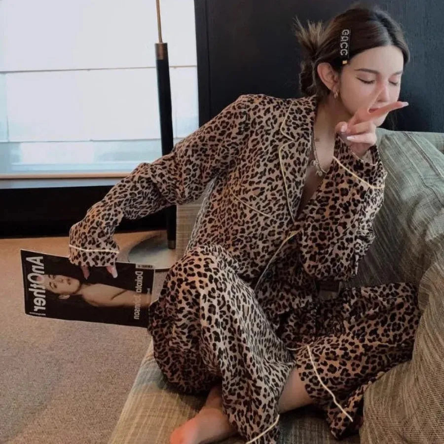 Korean Style Long-Sleeved Pajamas Set for Women Spring Autumn Homewear Comfortable Ladies Sleepwear Student Senior Casual Outfi