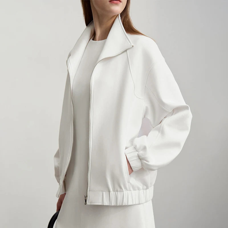 Amii Women's Jackets 2026 Autumn New Stand-up Collar Zipper Cotton Knitted Jacket Women's Loose Shoulder Sleeve Top 12641079