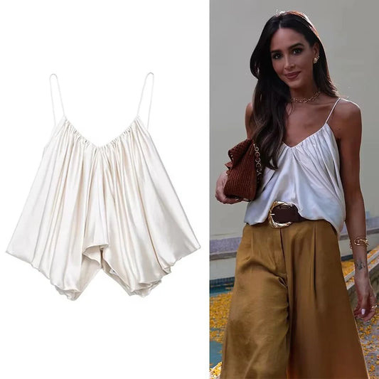 New Slip Tops Fashion Satin Elegant Crop Top Woman 2026 Sleeveless Thin Straps Short Tops For Women Backless Sexy Party Top