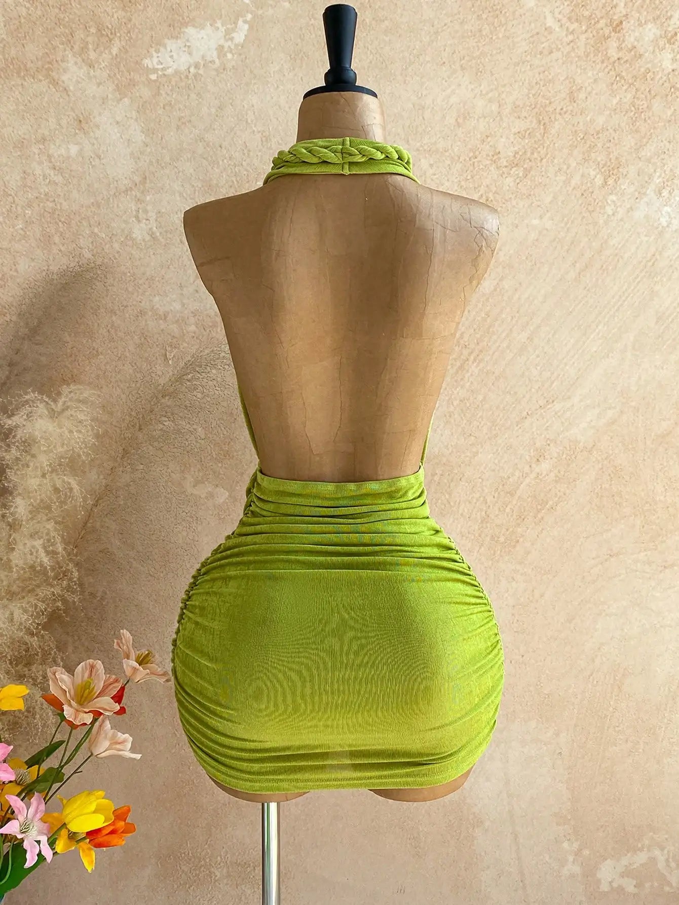 Women Solid Color Backless Halter Mini Dress For Vacation Beach Summer Outfit