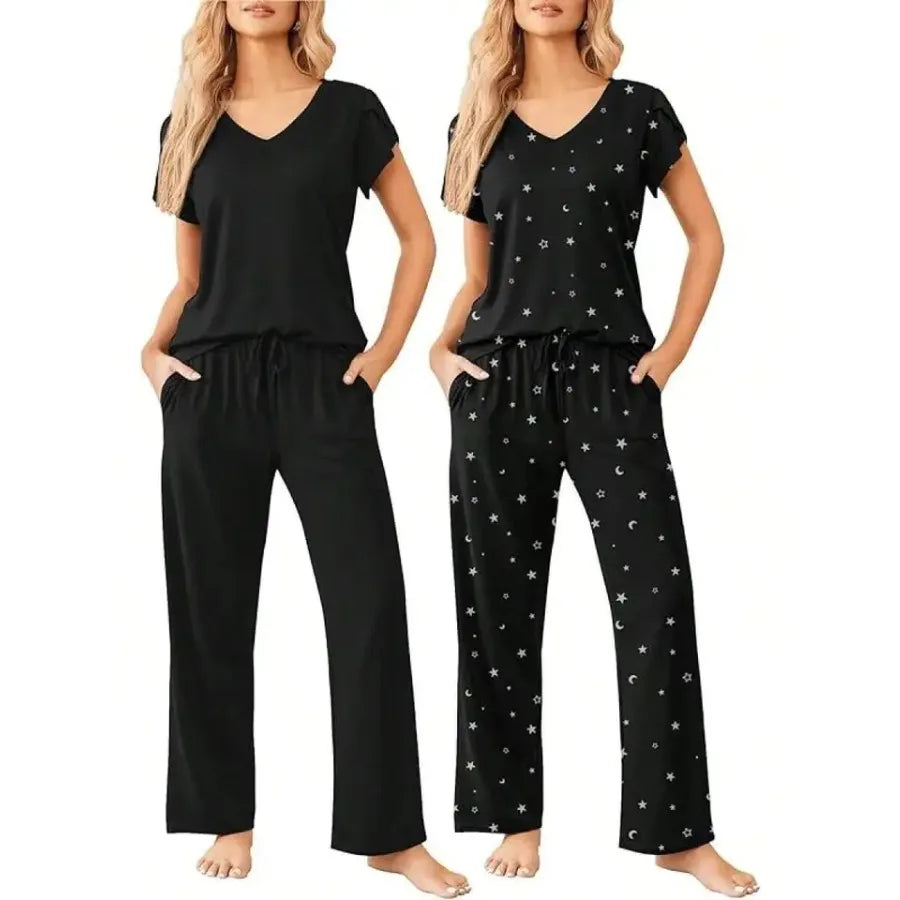 Womens Short Sleeve Striped Pajama Set Soft Lounge Wear S-XXL