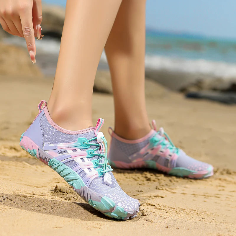Women Quick Dry Water Shoes Breathable Barefoot Beach Aqua Shoes, Non Slip Five Fingers Swim Surfing Diving Footwear, Light Outdoor Hiking River Walking Wetsuit Sneakers