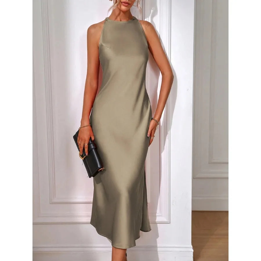 【New style】Women's Solid Color Sleeveless Long Elegant Dress, Summer Maxi Women Outfit