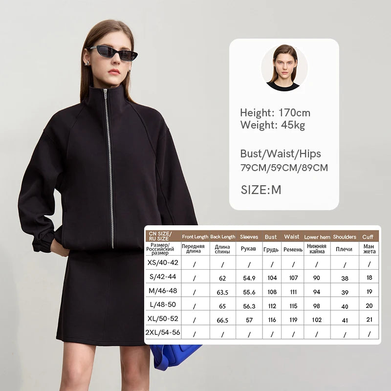 Amii Women's Jackets 2026 Autumn New Stand-up Collar Zipper Cotton Knitted Jacket Women's Loose Shoulder Sleeve Top 12641079