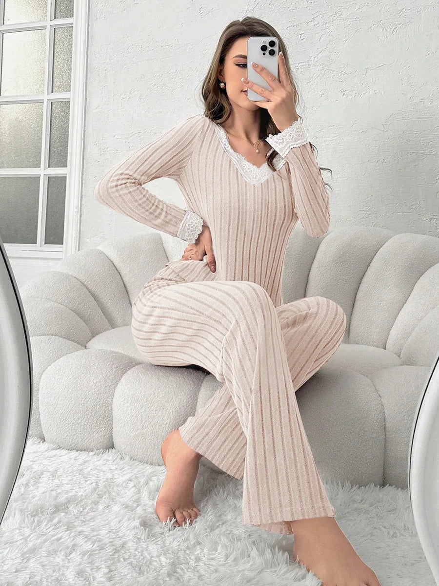 Warm Winter Nightwear Pajamas Ensembles Pyjama Femme Ensemble Trousers Sets Long Sleeve Pajamas for Heat Sleepwear Woman Women's
