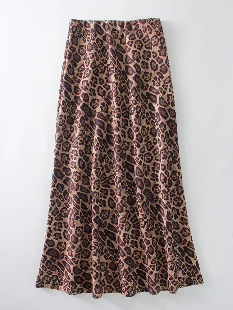 Formal Suede Long Skirt For Women Spring Winter Maxi Leopard Print Skirts A Line Elegant Vintage High Waist Women's Skirts Lady