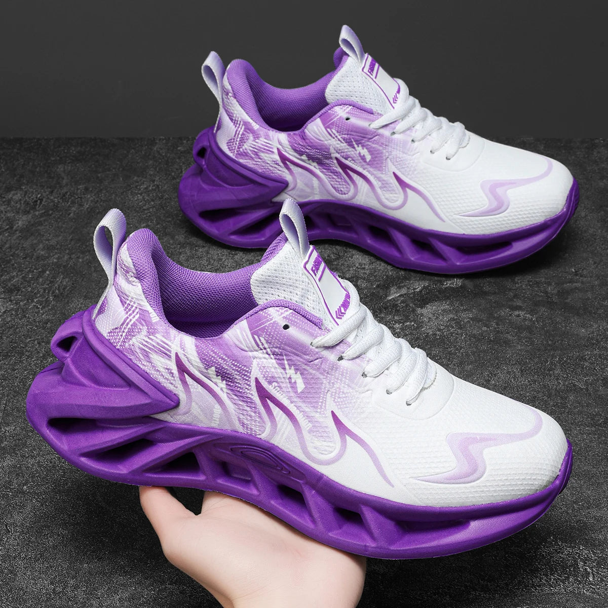 Women Gradient Print Blade Sneakers Breathable Flying Weave Mesh Hollow Out Shock Absorb Sole Lightweight Non Slip Lace Up Running Shoes Outdoor Gym Jogging Casual Sports Footwear 2026 New