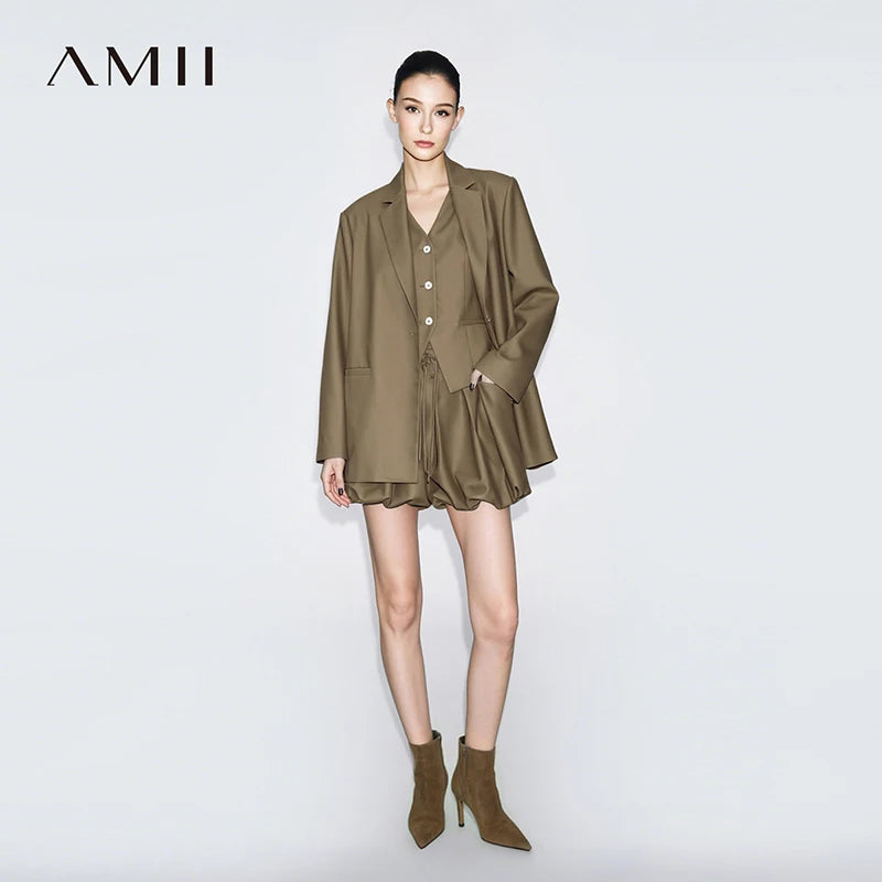 Amii Women's Jackets 2026 Autumn New V-neck Vest Bud Shorts Separate Blazer Women's Fashionable Versatile Top Female 12641056